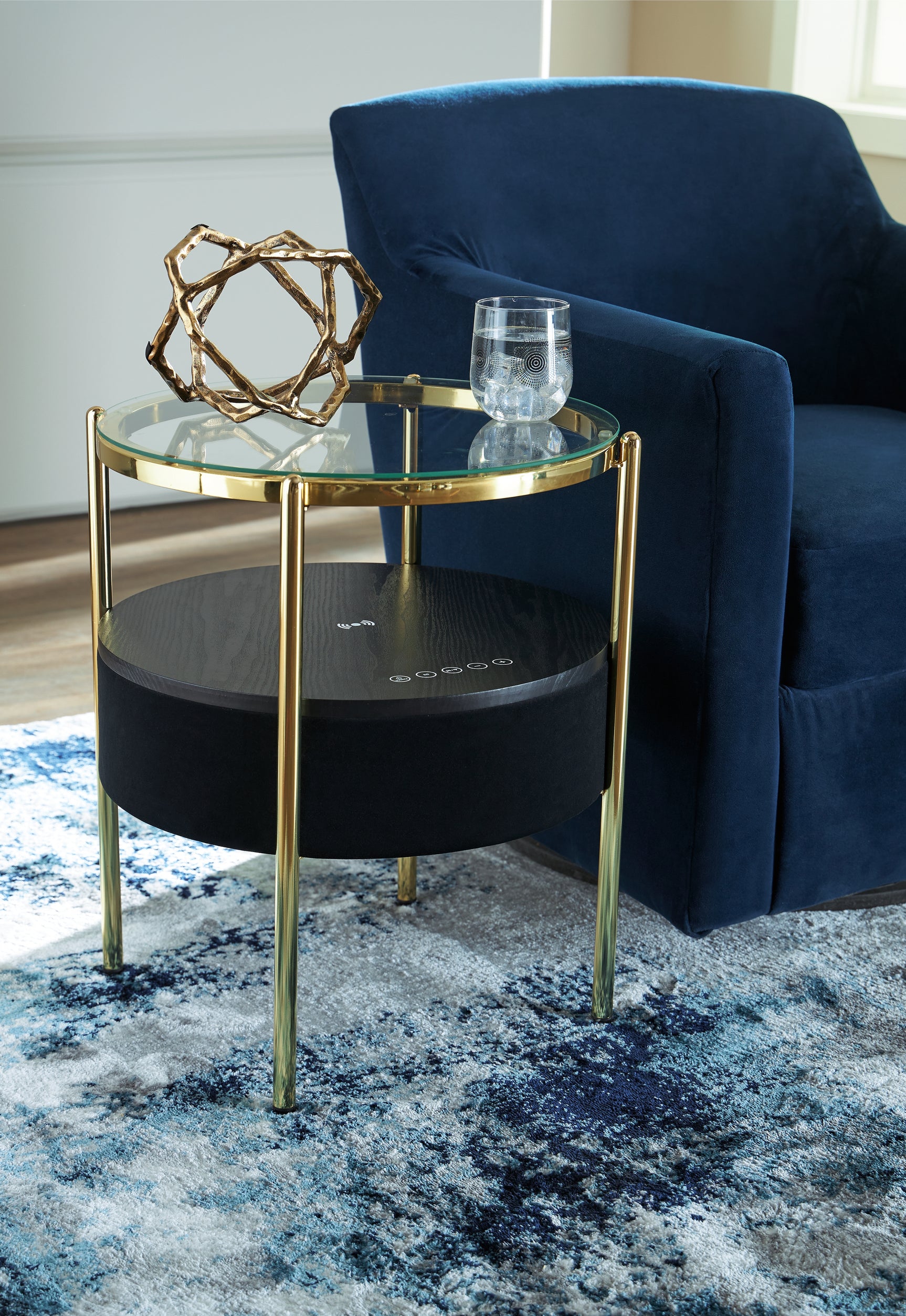 Tampa Furniture Outlet - Ashley Furniture - Nedman Accent Table with Speaker - Accent Table with Speaker / Black/Gold Finish - A4000669
