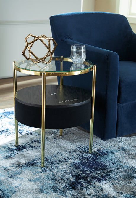 Tampa Furniture Outlet - Ashley Furniture - Nedman Accent Table with Speaker - Accent Table with Speaker / Black/Gold Finish - A4000669