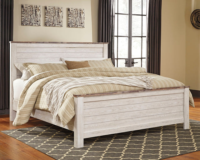 Tampa Furniture Outlet - Ashley Furniture - Willowton Bedroom - California King Panel Bed / Whitewash - B267B28