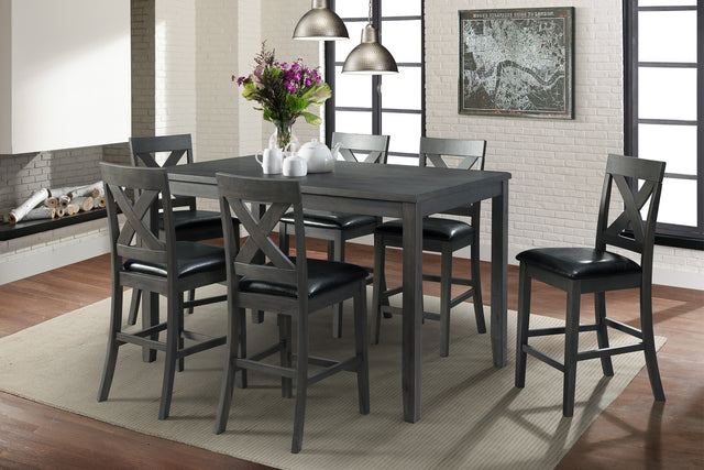 Alex Grey 60" 7 PC Counter Set (Grey Table with Black PU Seat) – SKU DAX4007CS | Elements