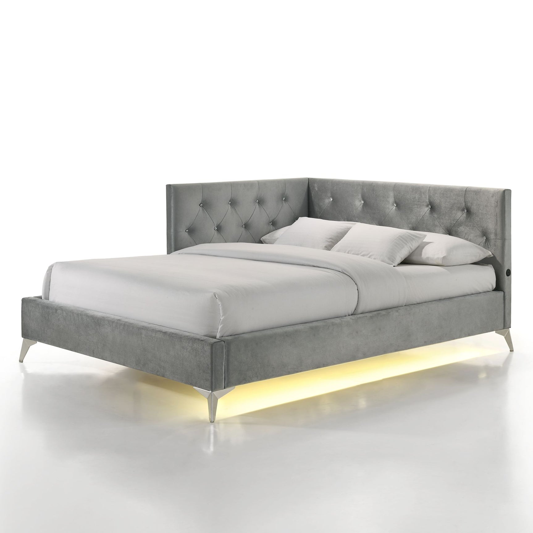 Amberley Full UPH Corner Bed with LED and USB in Grey - Tampa Furniture Outlet