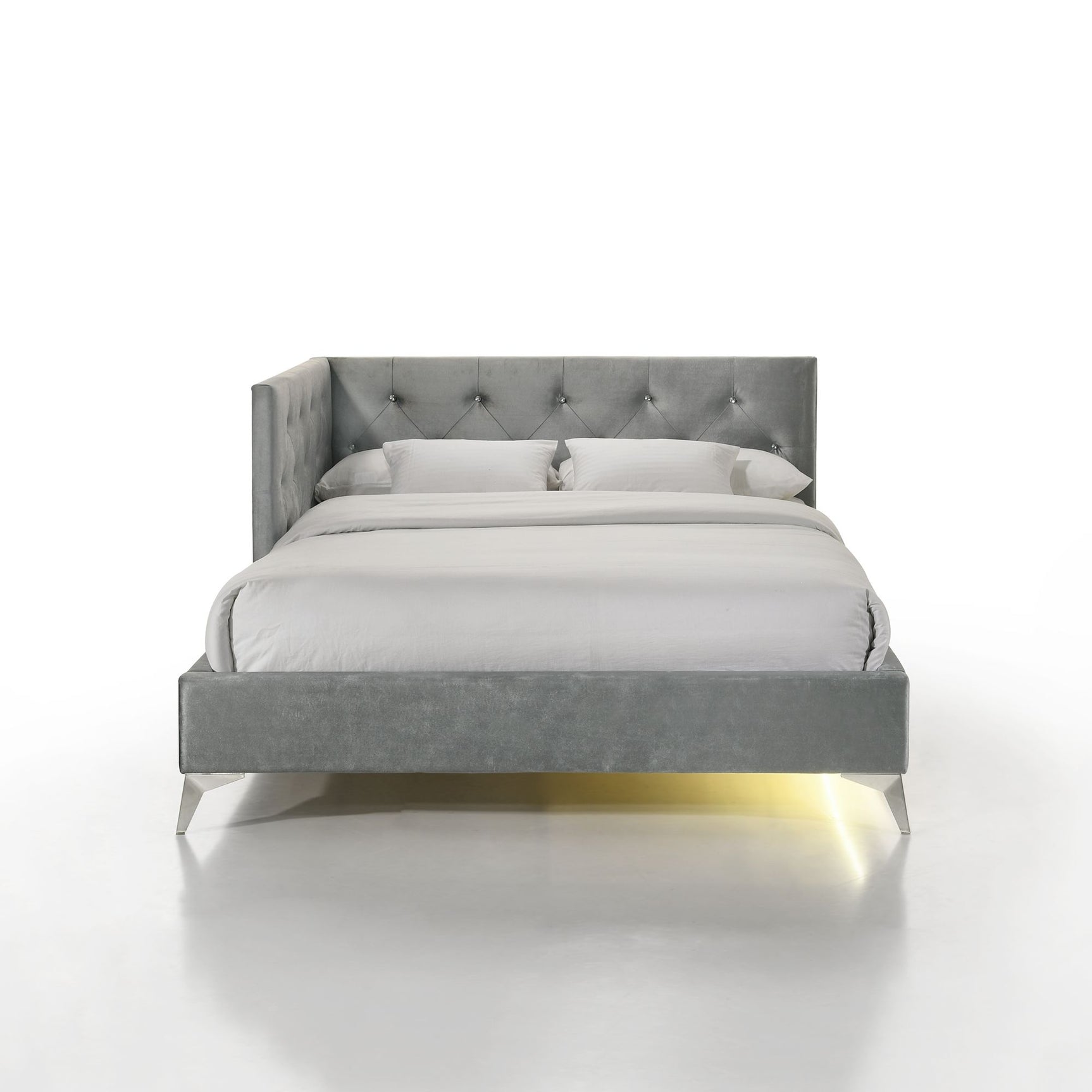 Amberley Full UPH Corner Bed with LED and USB in Grey - Tampa Furniture Outlet