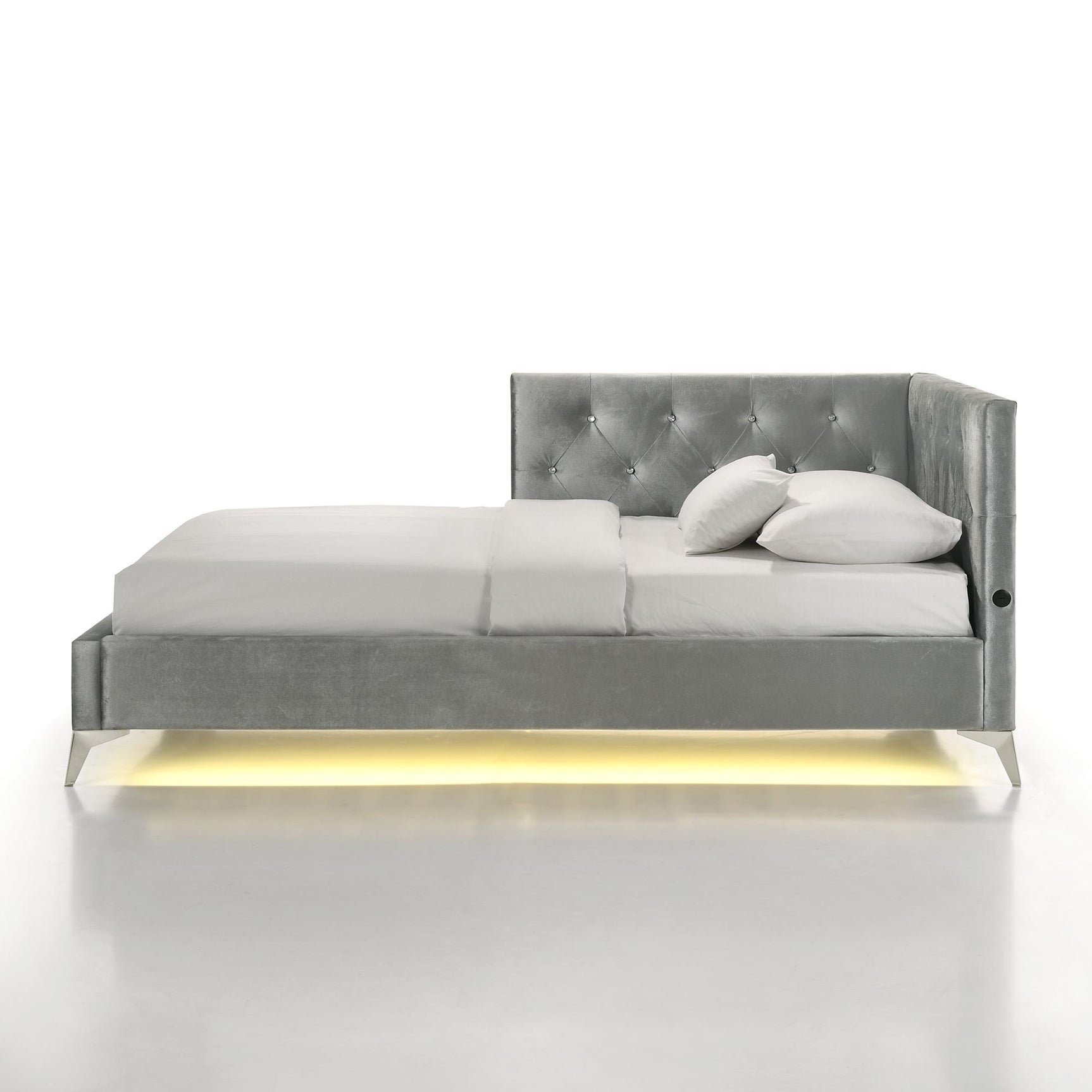 Amberley Twin UPH Corner Bed with LED and USB in Grey - Tampa Furniture Outlet