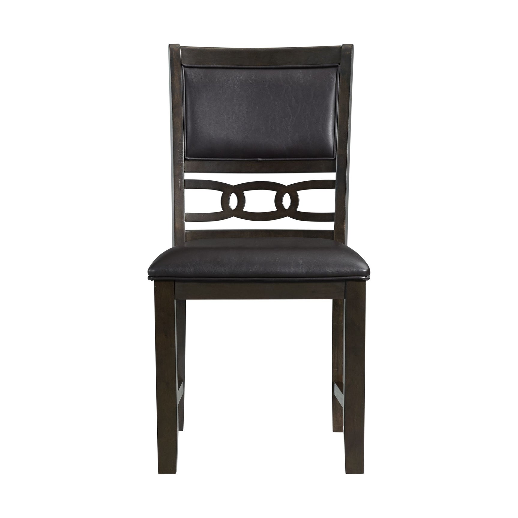 Amherst Dining Side Chair W/PU Cushion Side Stretcher Dark Finish (2 Per Pack) - Tampa Furniture Outlet