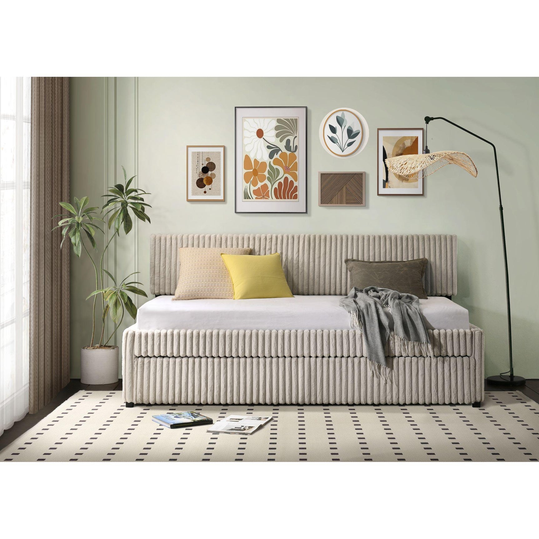 Arden Twin Daybed with Trundle in Corduroy Beige - Tampa Furniture Outlet