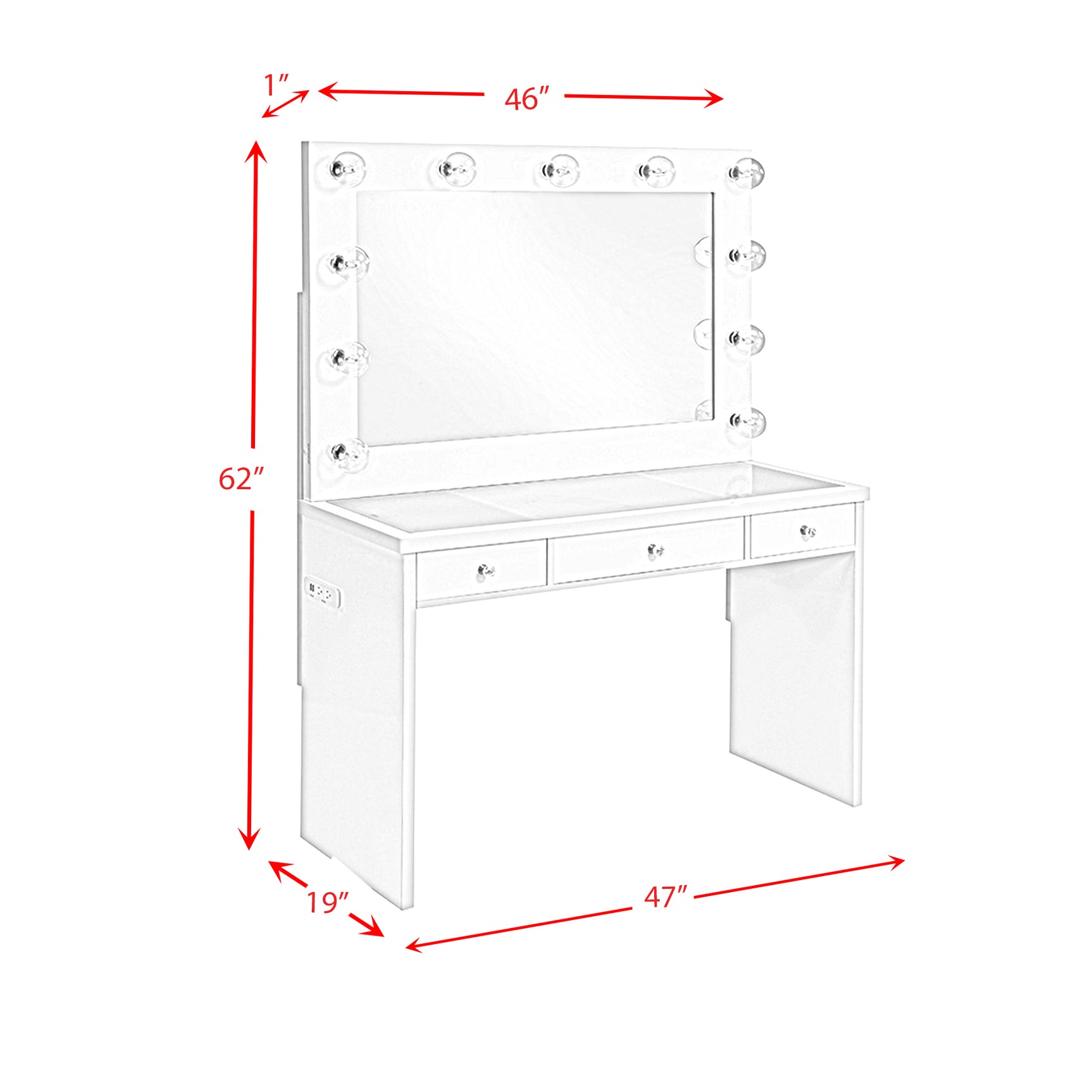 Ariana Complete Dressing Table with Lightbulbs - Tampa Furniture Outlet