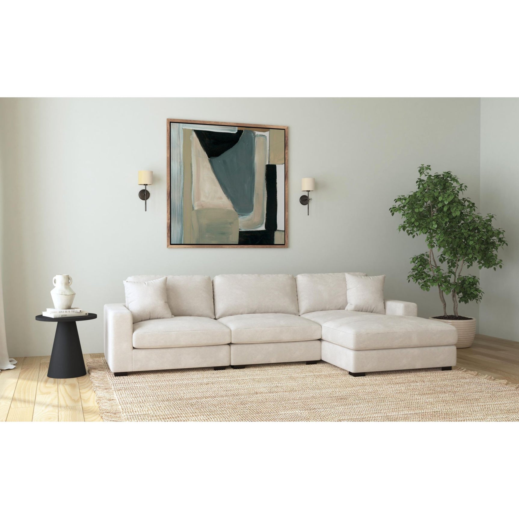 Arizona Modular RHF Chaise with 1 pillow 20" in Steno Beige – SKU U-8540-9440-157 | Elements