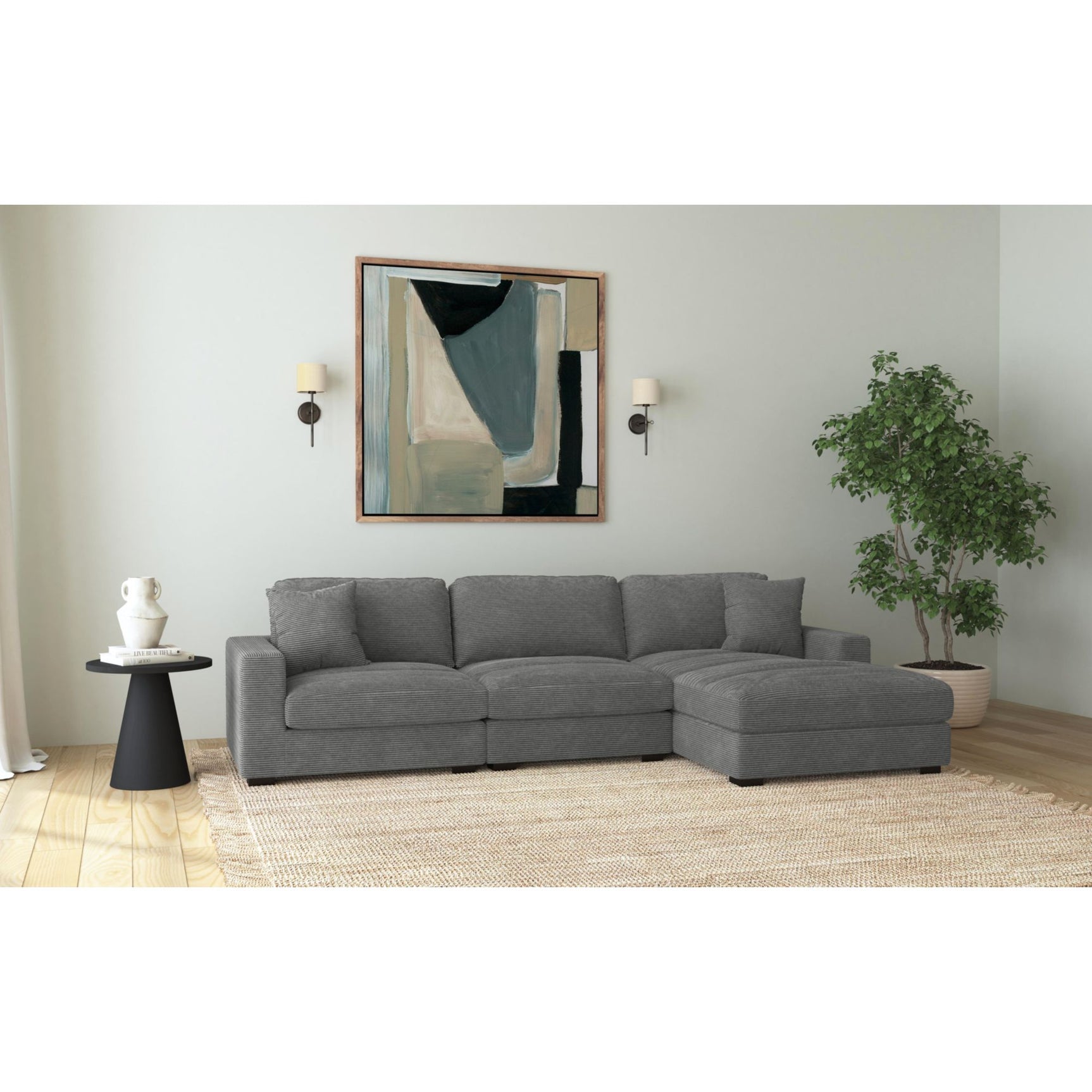 Arizona Modular RHF Chaise with 1 pillow 20" in Steno Charcoal – SKU U-8540-9442-157 | Elements