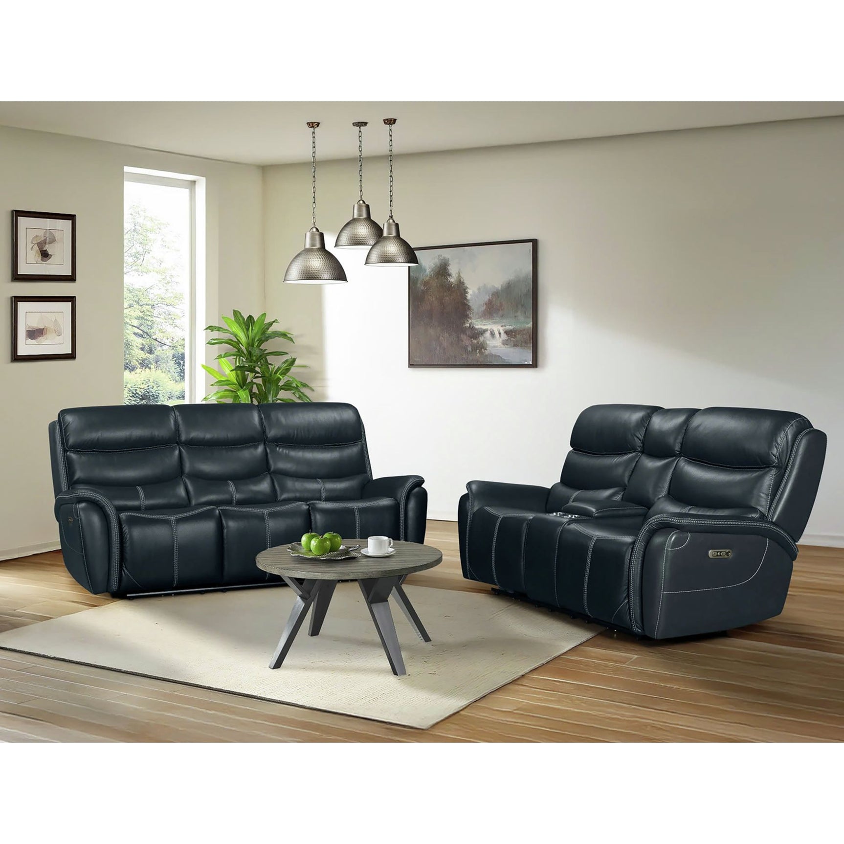 Aruba Power Motion Sofa with Power Headrest in Pebble Navy - Tampa Furniture Outlet