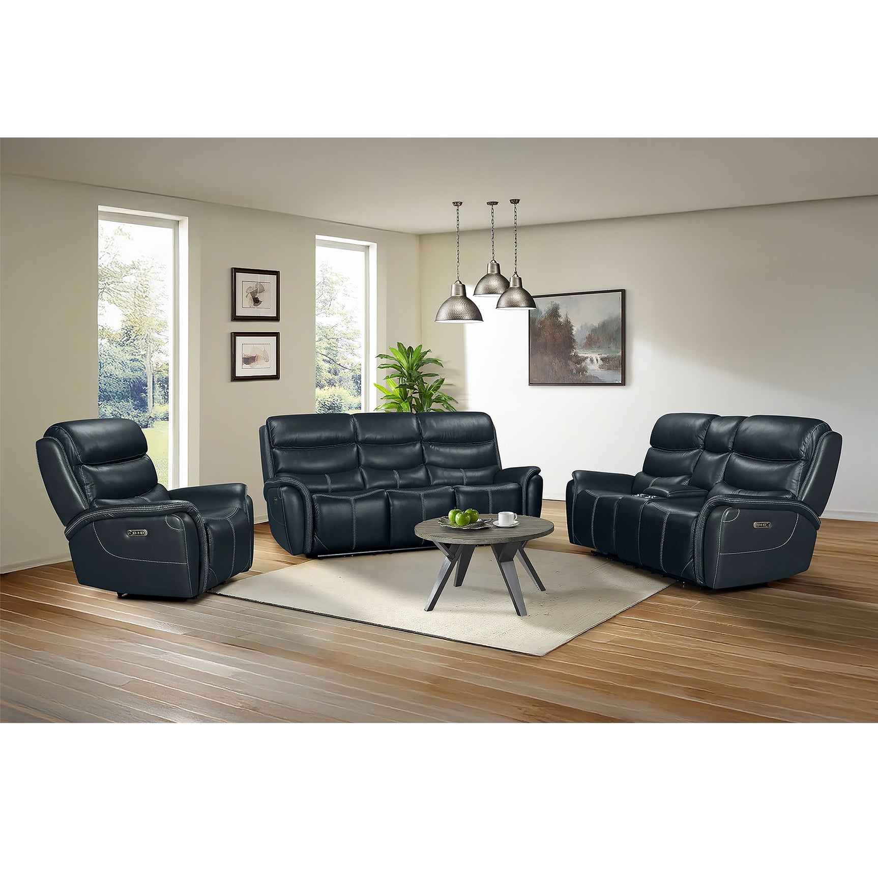 Aruba Power Motion Loveseat with Power Headrest and Console in Pebble Navy – SKU U-9070-8202-285PP | Elements