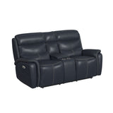 Aruba Power Motion Loveseat with Power Headrest and Console in Pebble Navy - Tampa Furniture Outlet