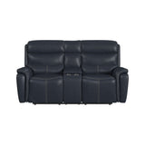 Aruba Power Motion Loveseat with Power Headrest and Console in Pebble Navy - Tampa Furniture Outlet