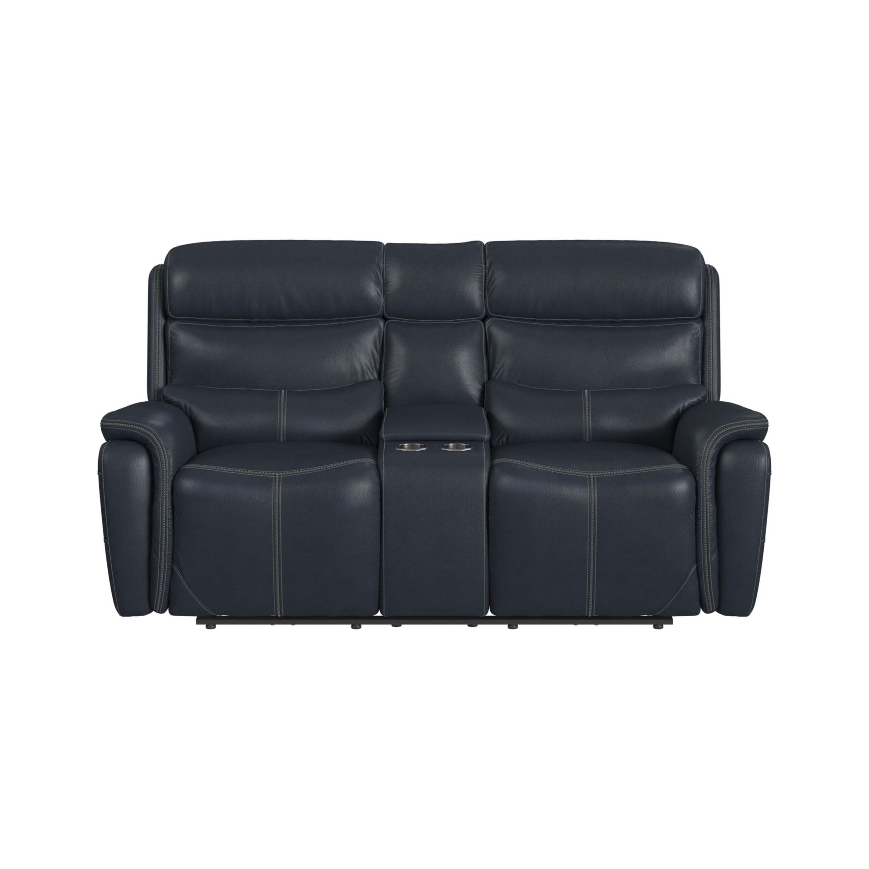 Aruba Power Motion Loveseat with Power Headrest and Console in Pebble Navy - Tampa Furniture Outlet