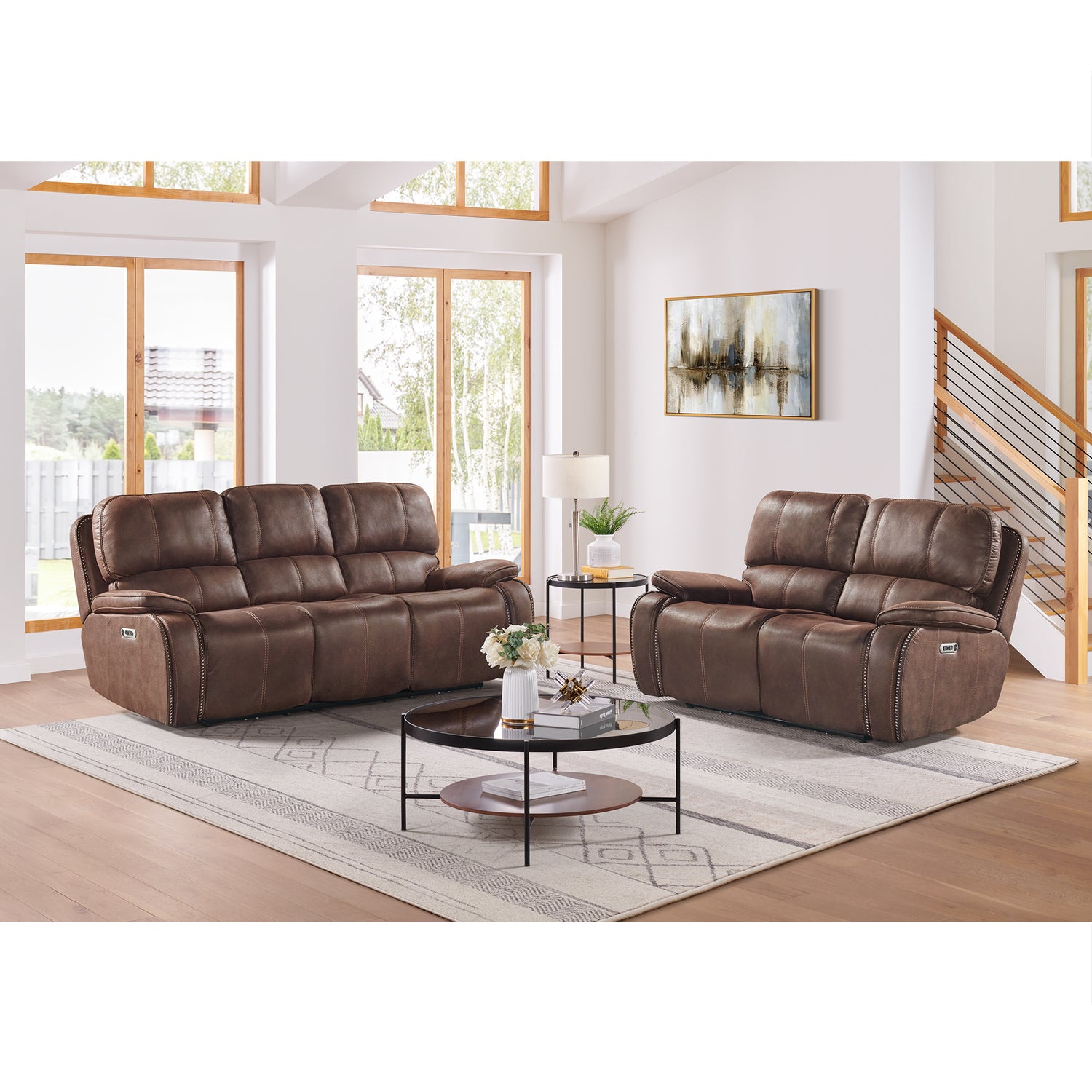 Atlantis Power Motion Sofa with Power Motion Head Recliner in Heritage Brown - Tampa Furniture Outlet