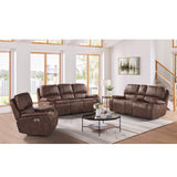 Atlantis Power Motion Loveseat with Power Motion Head Recliner & Console in Heritage Brown - Tampa Furniture Outlet