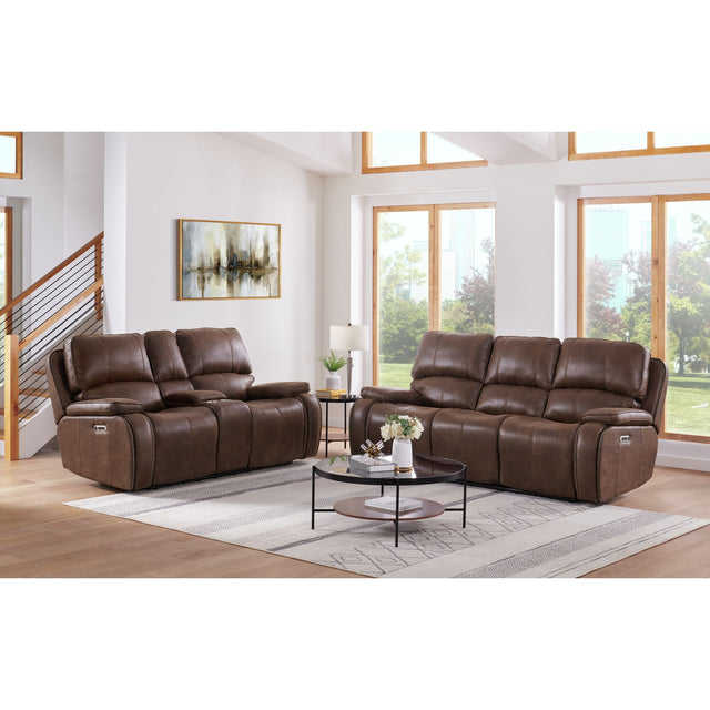 Atlantis Power Motion Loveseat with Power Motion Head Recliner & Console in Heritage Brown – SKU U-5230-8640-285PP | Elements