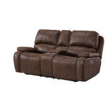 Atlantis Power Motion Loveseat with Power Motion Head Recliner & Console in Heritage Brown - Tampa Furniture Outlet
