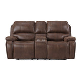 Atlantis Power Motion Loveseat with Power Motion Head Recliner & Console in Heritage Brown - Tampa Furniture Outlet