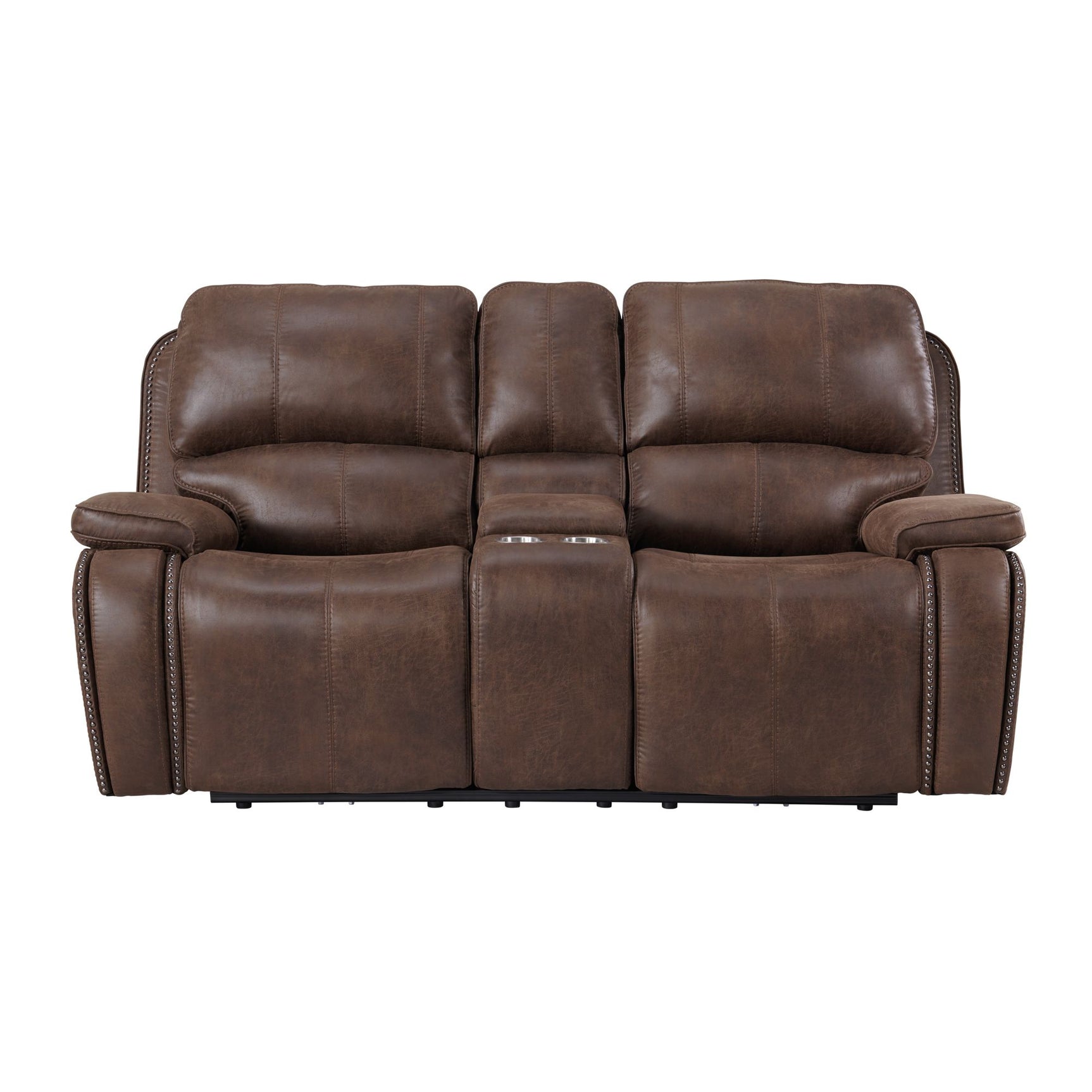 Atlantis Power Motion Loveseat with Power Motion Head Recliner & Console in Heritage Brown - Tampa Furniture Outlet
