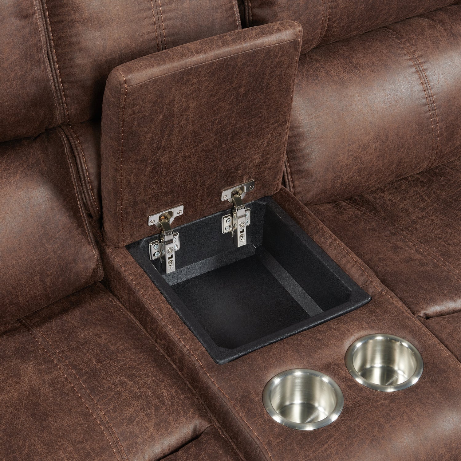 Atlantis Power Motion Loveseat with Power Motion Head Recliner & Console in Heritage Brown - Tampa Furniture Outlet
