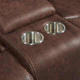 Atlantis Power Motion Loveseat with Power Motion Head Recliner & Console in Heritage Brown - Tampa Furniture Outlet