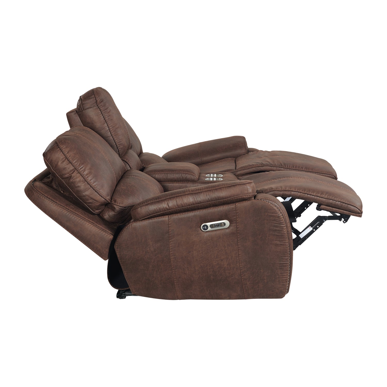 Atlantis Power Motion Loveseat with Power Motion Head Recliner & Console in Heritage Brown - Tampa Furniture Outlet