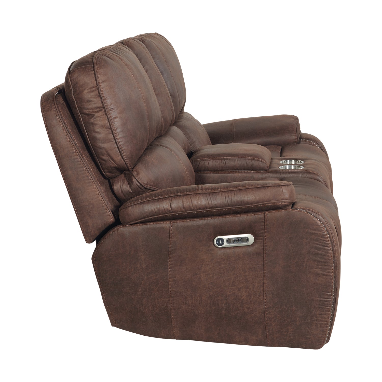 Atlantis Power Motion Loveseat with Power Motion Head Recliner & Console in Heritage Brown - Tampa Furniture Outlet