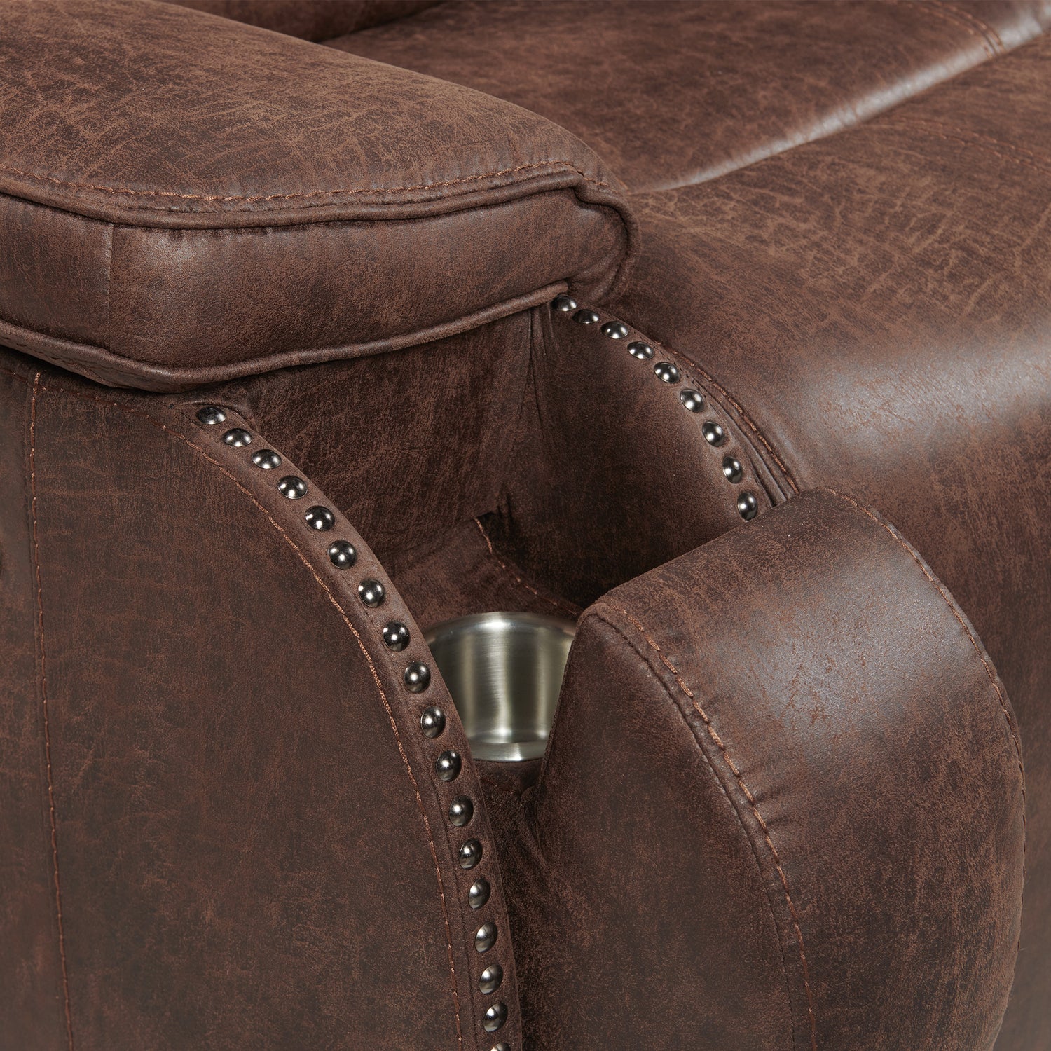 Atlantis Power Motion Loveseat with Power Motion Head Recliner & Console in Heritage Brown - Tampa Furniture Outlet