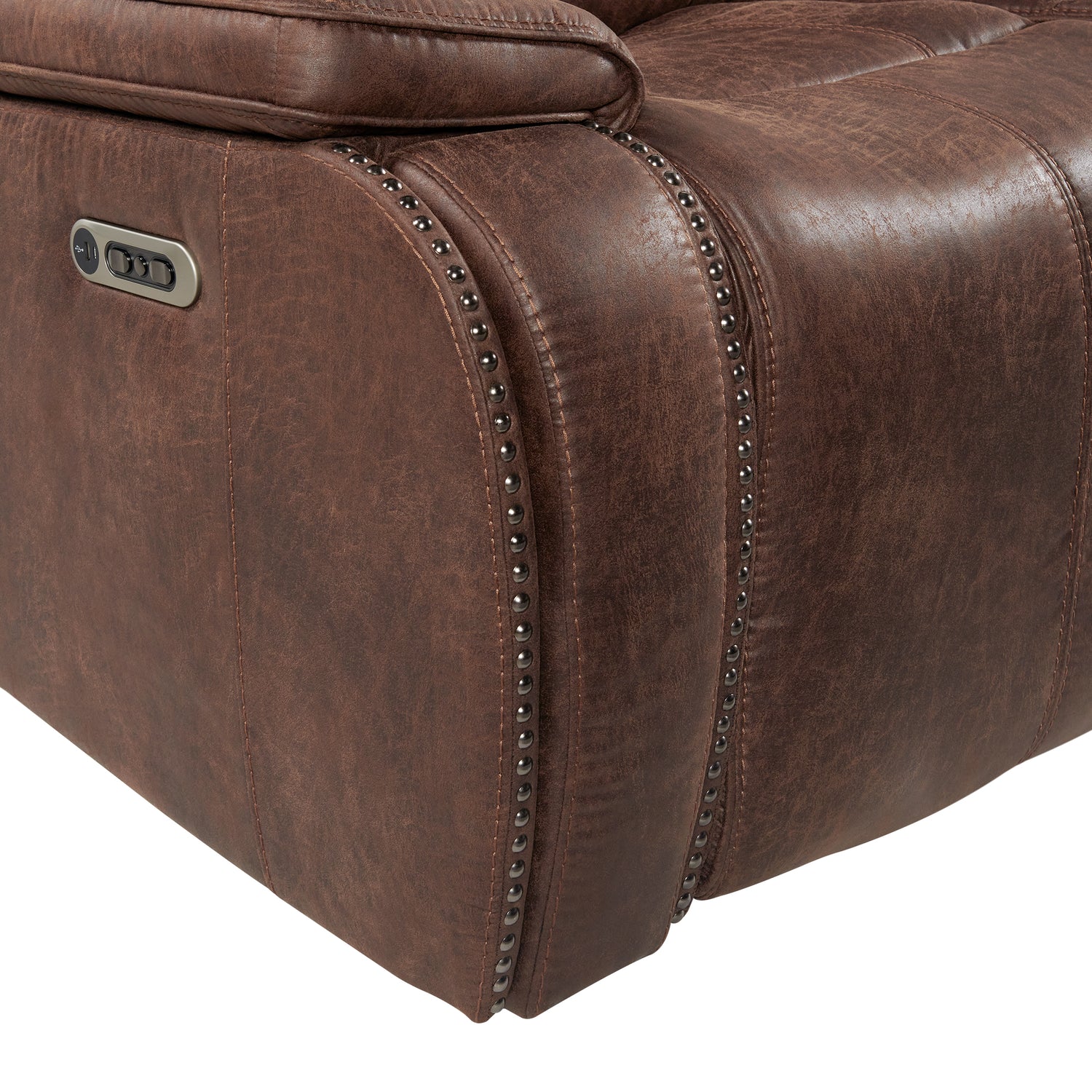 Atlantis Power Motion Loveseat with Power Motion Head Recliner & Console in Heritage Brown - Tampa Furniture Outlet