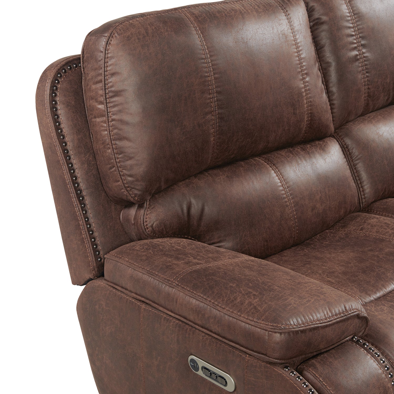 Atlantis Power Motion Loveseat with Power Motion Head Recliner & Console in Heritage Brown - Tampa Furniture Outlet