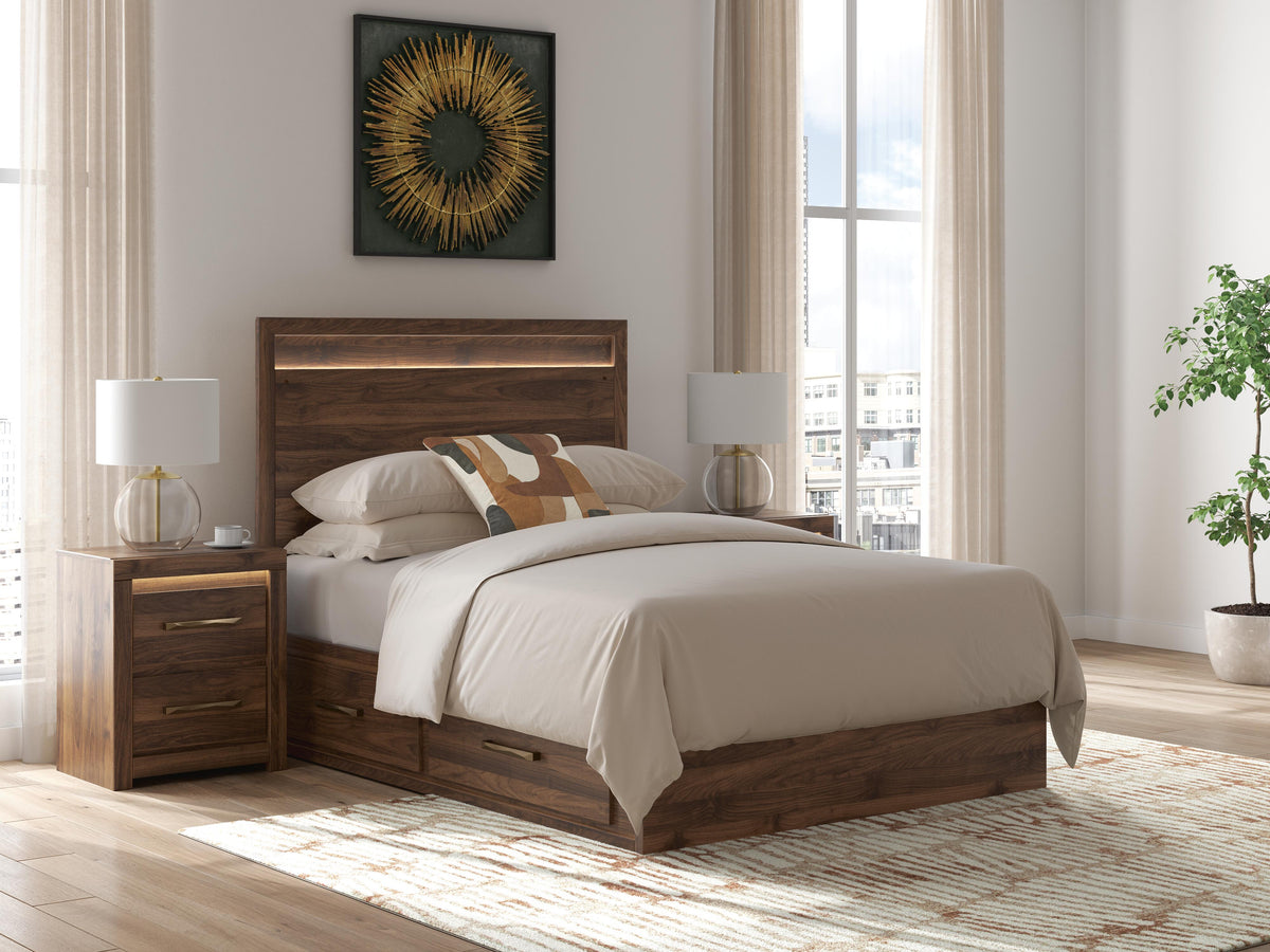 Tampa Furniture Outlet - Ashley Furniture - Janfyn Bedroom - Full Panel Platform Bed with Storage / Brown - PCB1010B16