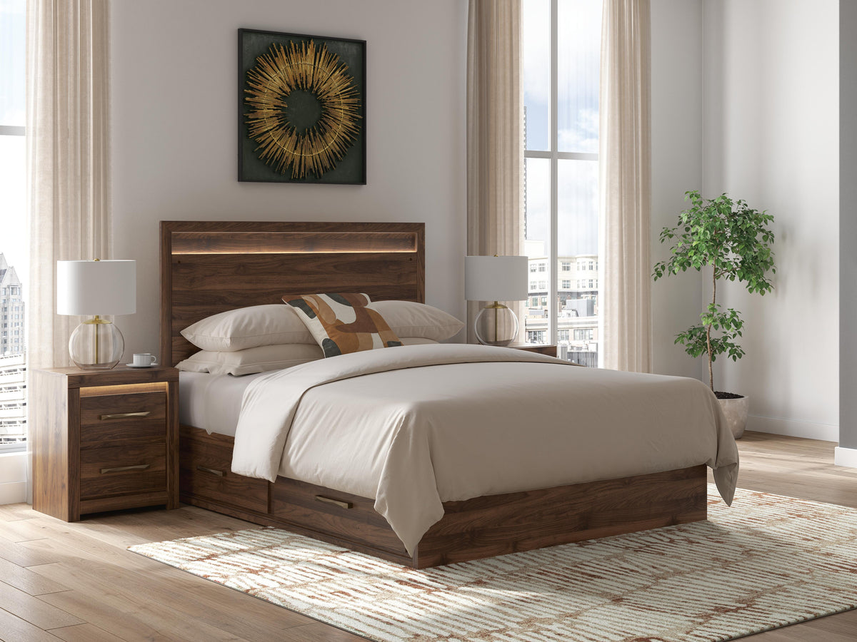 Tampa Furniture Outlet - Ashley Furniture - Janfyn Bedroom - Queen Panel Bed with 2 Sided Storage / Brown - PCB1010B6