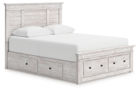 Tampa Furniture Outlet - Ashley Furniture - Makidern Bedroom - Queen Panel Storage Bed / Whitewash - PCB1171B9