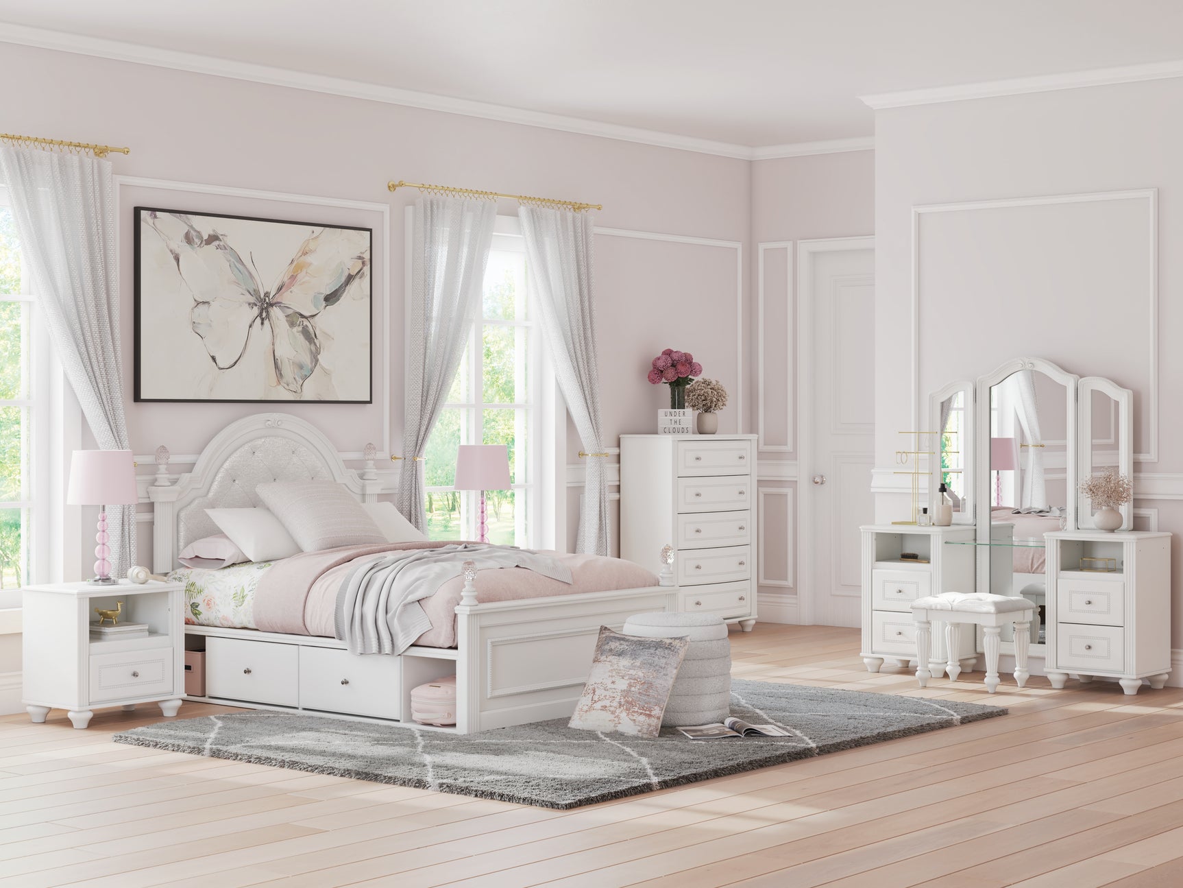 Tampa Furniture Outlet - Ashley Furniture - Kozlani Bedroom - Full Upholstered Panel Storage Bed / White - PCB1819B10