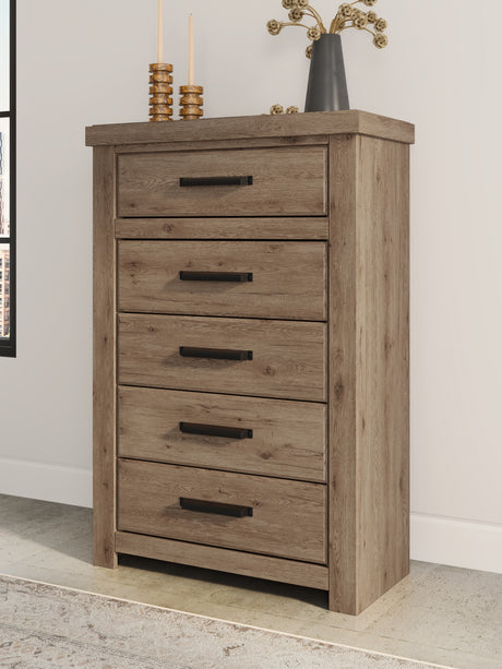 Tampa Furniture Outlet - Ashley Furniture - Oliandon Bedroom - Five Drawer Chest / Light Brown - PCB2844-46