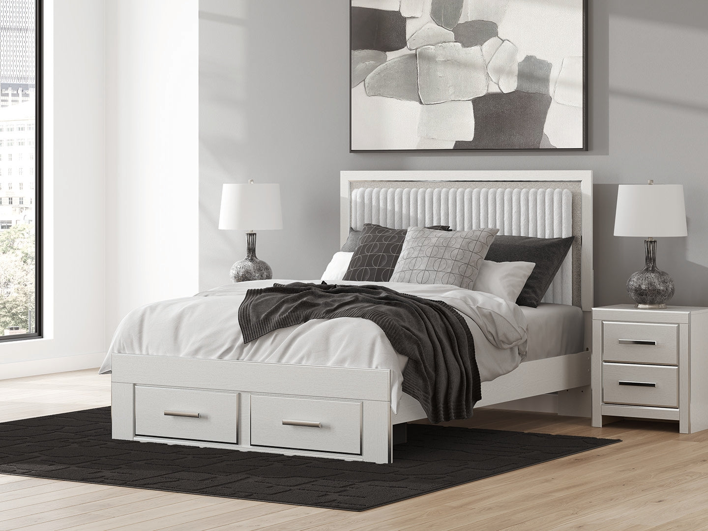 Tampa Furniture Outlet - Ashley Furniture - Zuraleus Bedroom - Queen Upholstered Panel Storage Bed / White - PCB3381B4