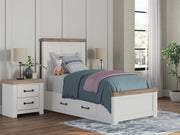 Tampa Furniture Outlet - Ashley Furniture - Savonport Bedroom - Twin Panel Bed with Storage / White/Brown - B4615B18