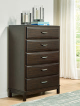 Tampa Furniture Outlet - Ashley Furniture - Vanmore Bedroom - Five Drawer Chest / Dark Brown - B479-46