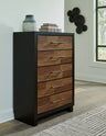Tampa Furniture Outlet - Ashley Furniture - Kraeburn Bedroom - Five Drawer Chest / Brown/Black - B496-46
