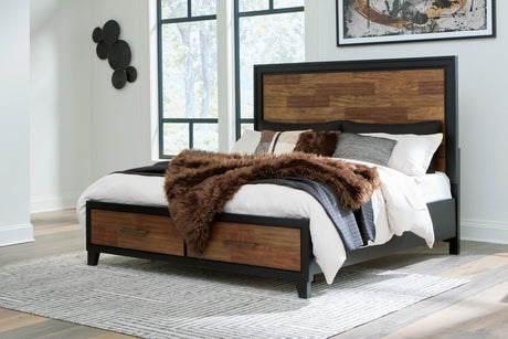 Tampa Furniture Outlet - Ashley Furniture - Kraeburn Bedroom - California King Panel Storage Bed / Brown/Black - B496B13