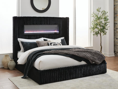 Tampa Furniture Outlet - Ashley Furniture - Tayleena Bedroom - King Upholstered Bed with Fireplace and Wireless Audio - PCB620B2