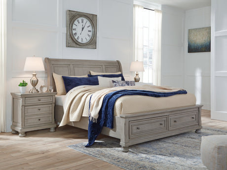 Tampa Furniture Outlet - Ashley Furniture - Lettner Bedroom - King Sleigh Bed with 2 Storage Drawers / Light Gray - B733B8