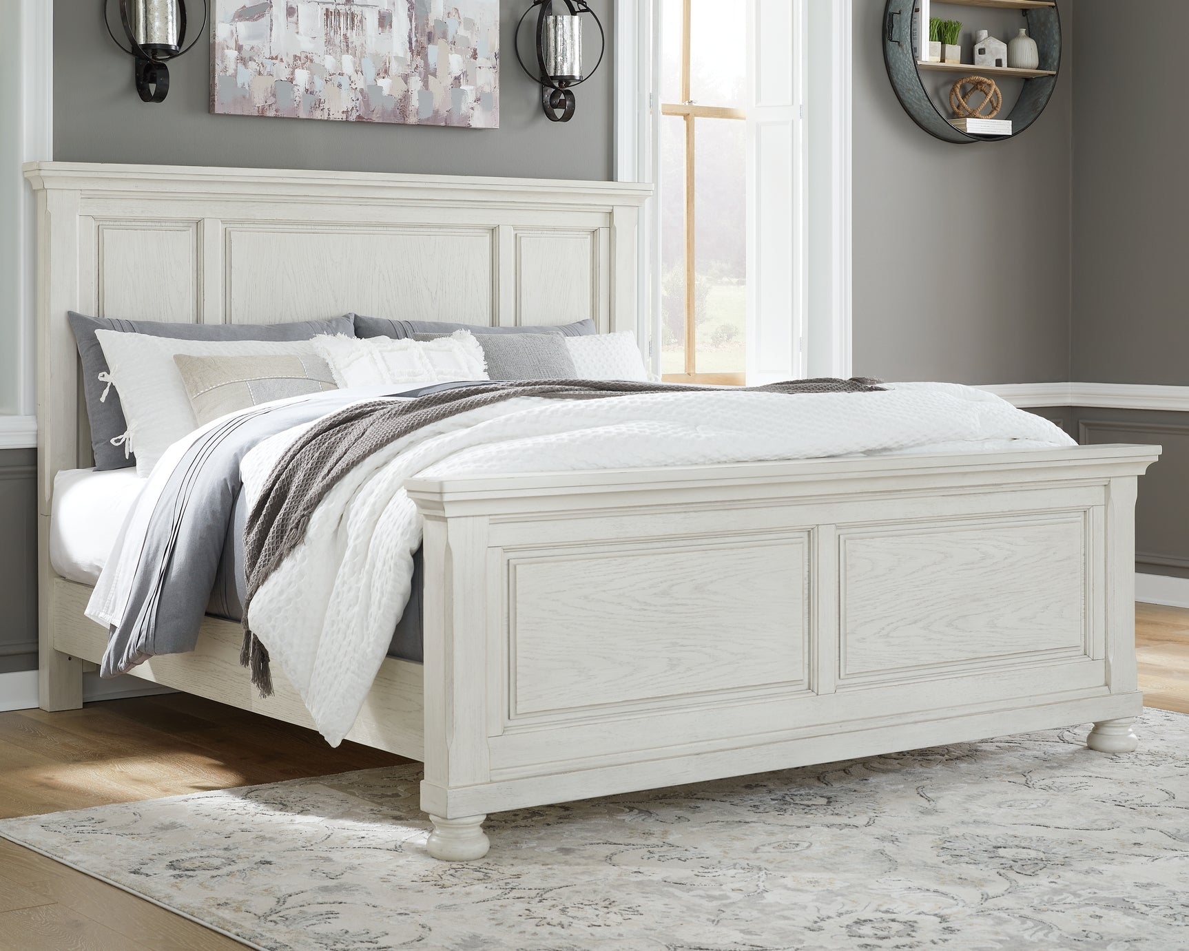 Tampa Furniture Outlet - Ashley Furniture - Robbinsdale Bedroom - King Panel Bed / Antique White - B742B6