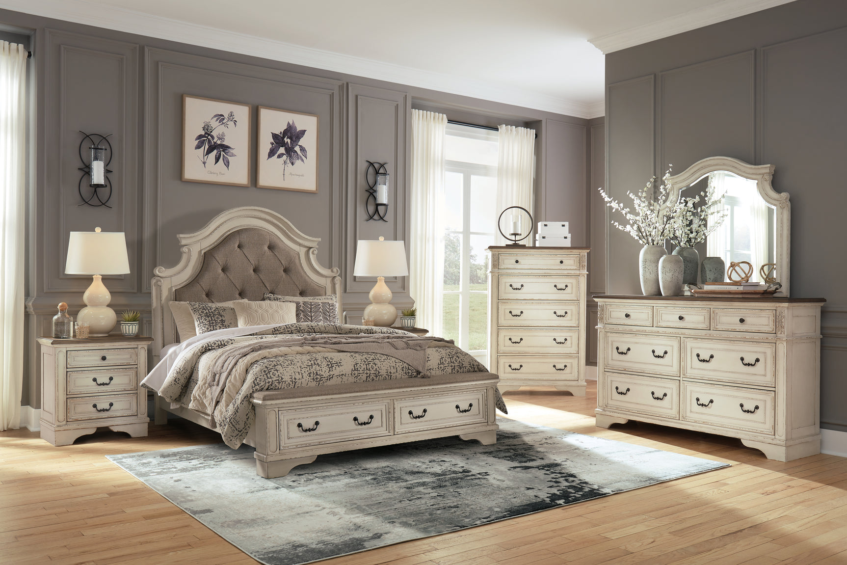 Tampa Furniture Outlet - Ashley Furniture - Realyn Bedroom - Queen Upholstered Storage Bed / Two-tone - B743B18