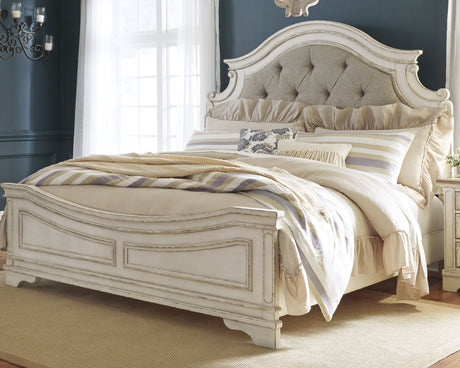 Tampa Furniture Outlet - Ashley Furniture - Realyn Bedroom - California King Upholstered Panel Bed / Chipped White - B743B7