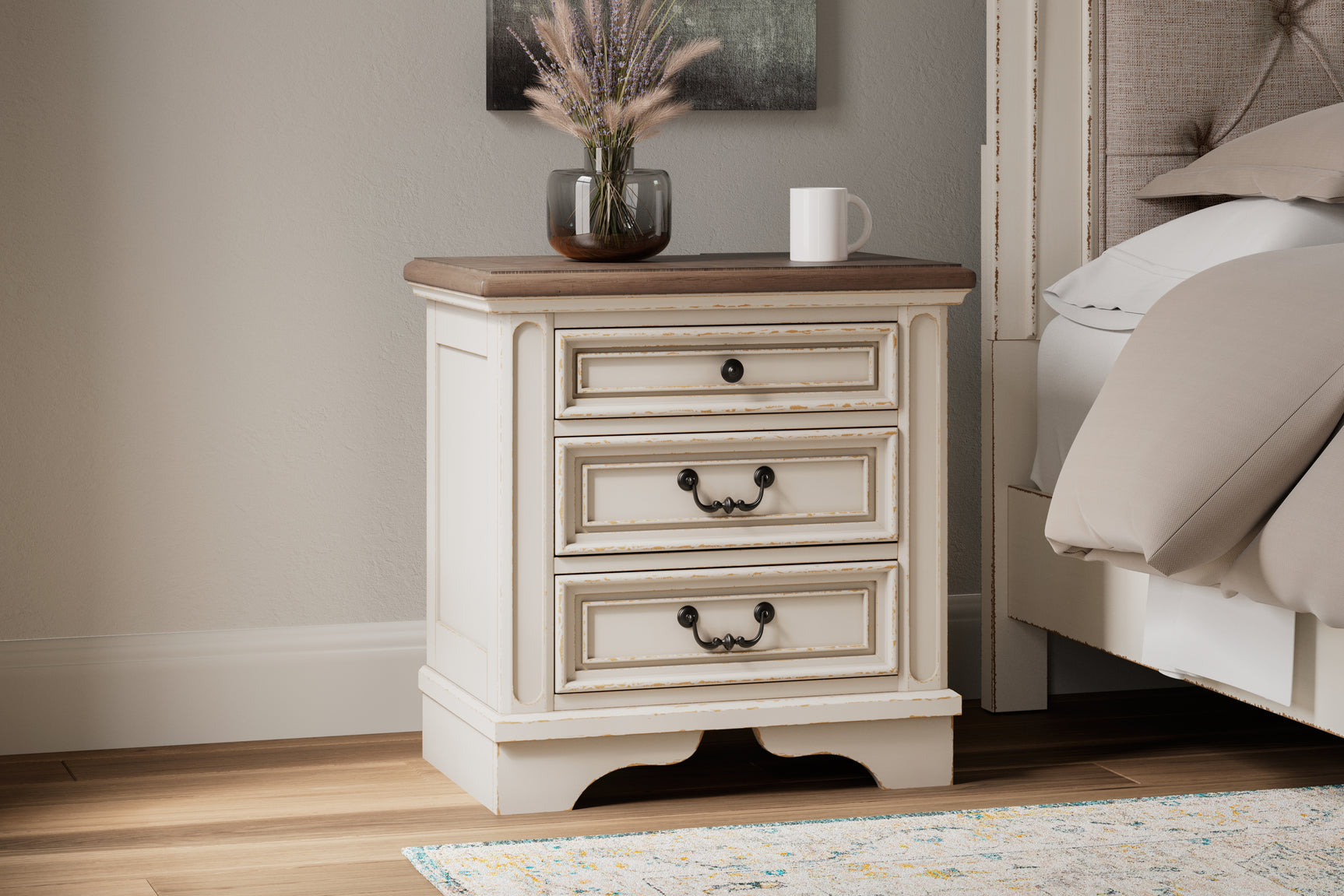 Tampa Furniture Outlet - Ashley Furniture - Realyn Bedroom - Three Drawer Night Stand / Two-tone - B743-93