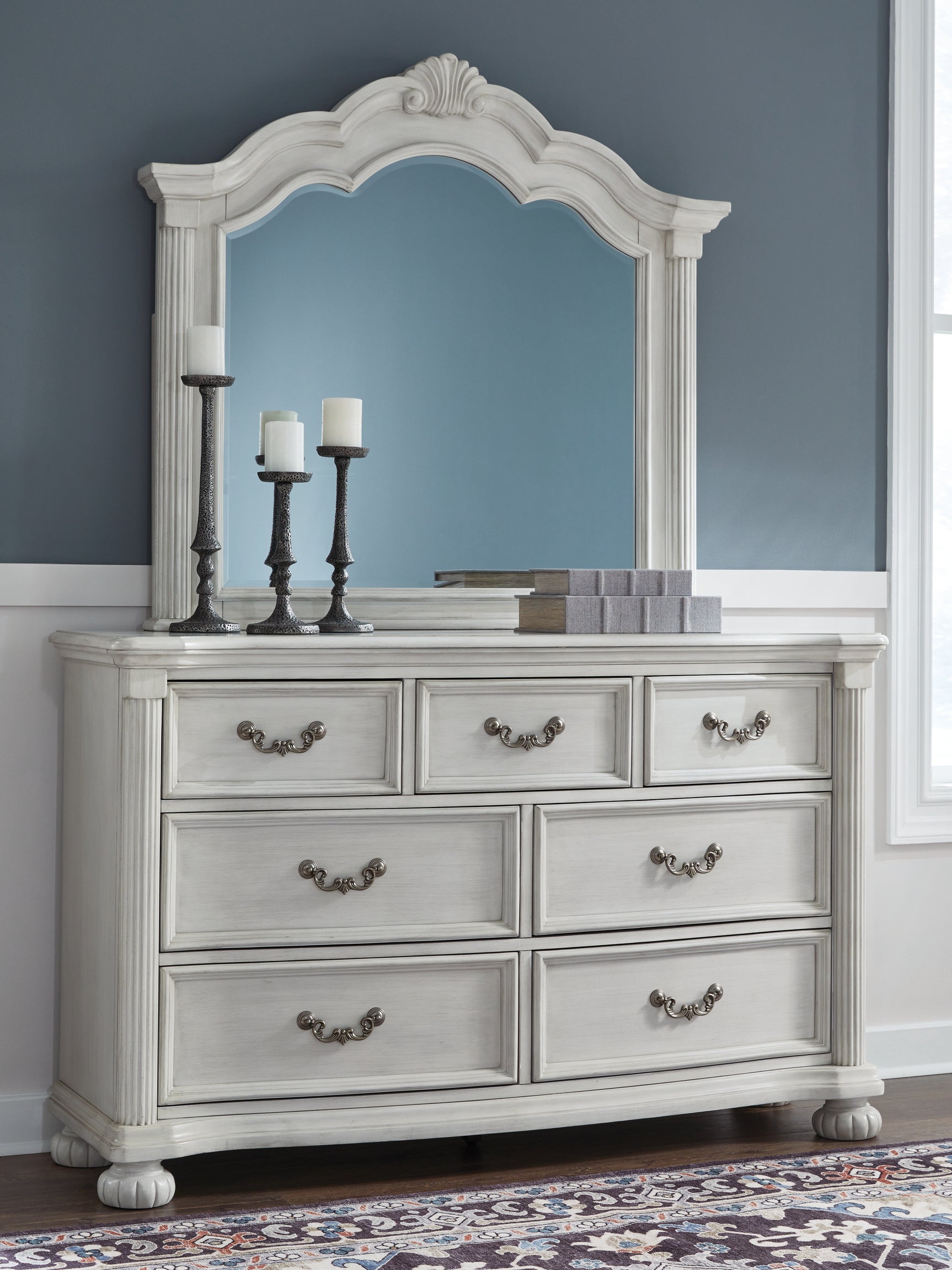 Tampa Furniture Outlet - Ashley Furniture - Montelaine Bedroom - Dresser and Mirror / Antique White - B795B1