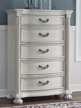 Tampa Furniture Outlet - Ashley Furniture - Montelaine Bedroom - Five Drawer Chest / Antique White - B795-46