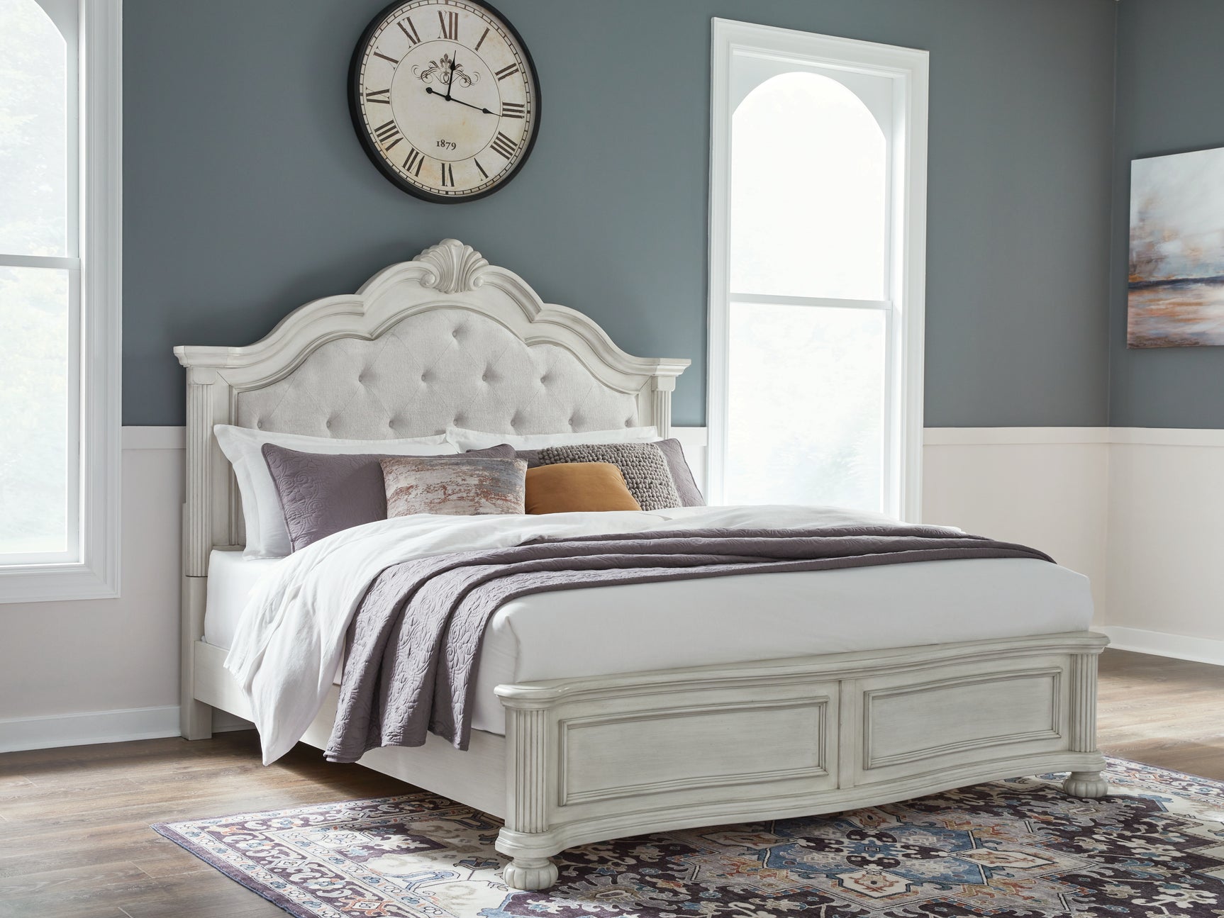 Tampa Furniture Outlet - Ashley Furniture - Montelaine Bedroom - California King Upholstered Panel Bed / Antique White - B795B7