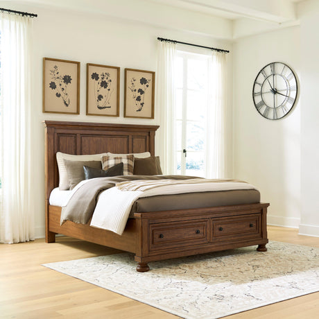 Tampa Furniture Outlet - Ashley Furniture - Zackaryn Bedroom - Queen Panel Storage Bed / Warm Brown - PCB807B13